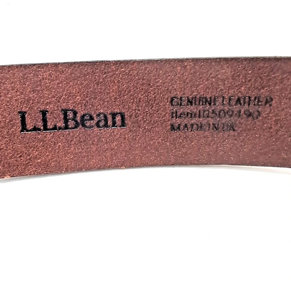 LL Bean Belt Mens 40 Brown Full Grain Leather Brass Buckle Stretch Insert 509490